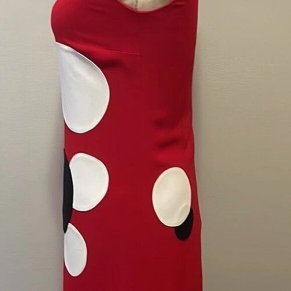 Moschino RED BLACK WHITE CIRCLE POLKA DOT DRESS FRAN NANNY USA 10 IT44 - Picture 9 of 14